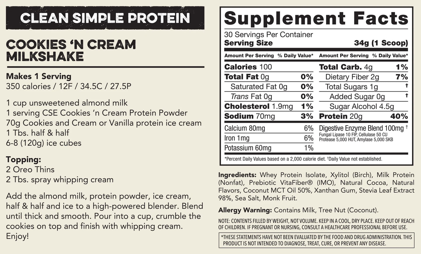 CSE Protein Powder - Cookies 'N Cream